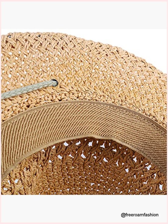 Straw Cowboy Hat Wide Brim Sun Hat with Chin Strap Breathable Western Cowgirl main image 5